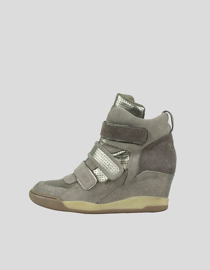 Ash Wedge Sneaker With Suede And Piombo Leather Along With Velcro Strap Closures IT 40