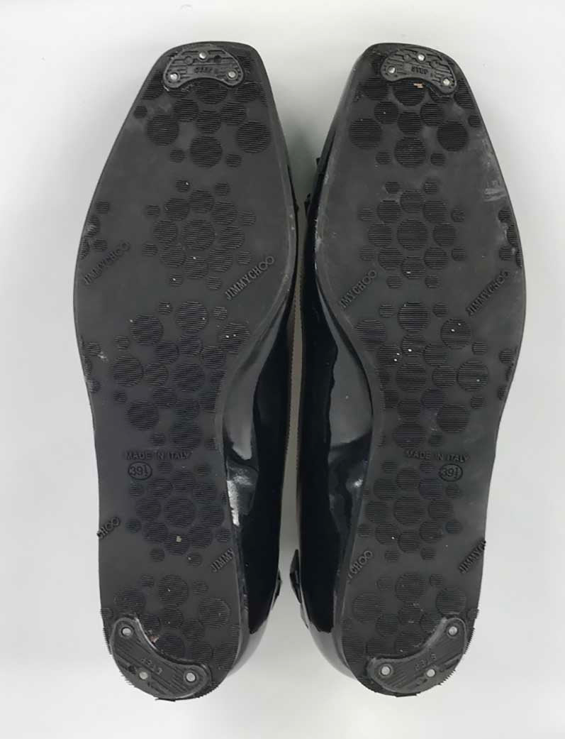 Jimmy Choo Black Patent Leather Embellished Flats With Rubber Soles Size 39.5 It