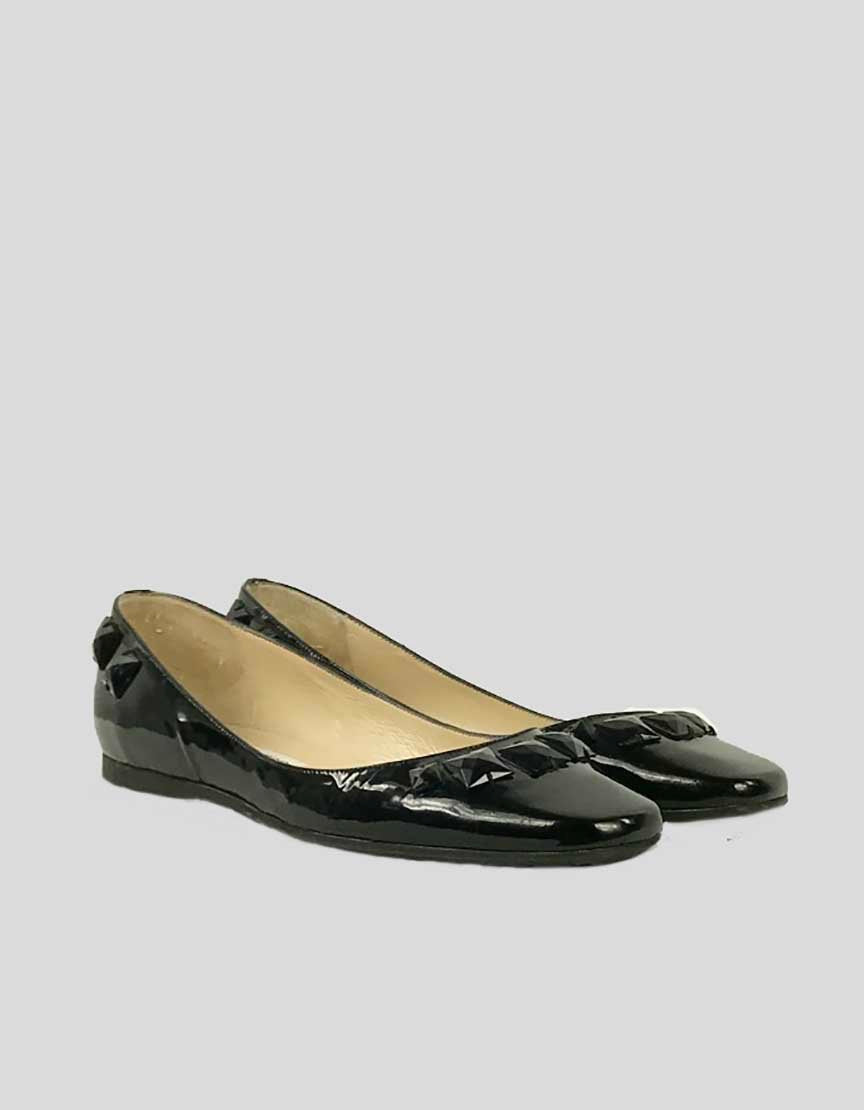 Jimmy Choo Black Patent Leather Embellished Flats With Rubber Soles Size 39.5 It