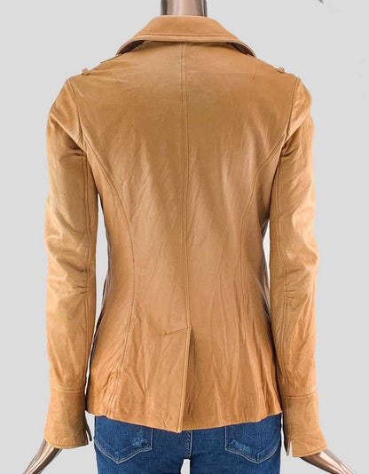 Duarte Jeans Tan Leather Jacket Aso Serena Gossip Girls - Small