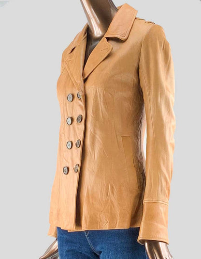 Duarte Jeans Tan Leather Jacket Aso Serena Gossip Girls - Small