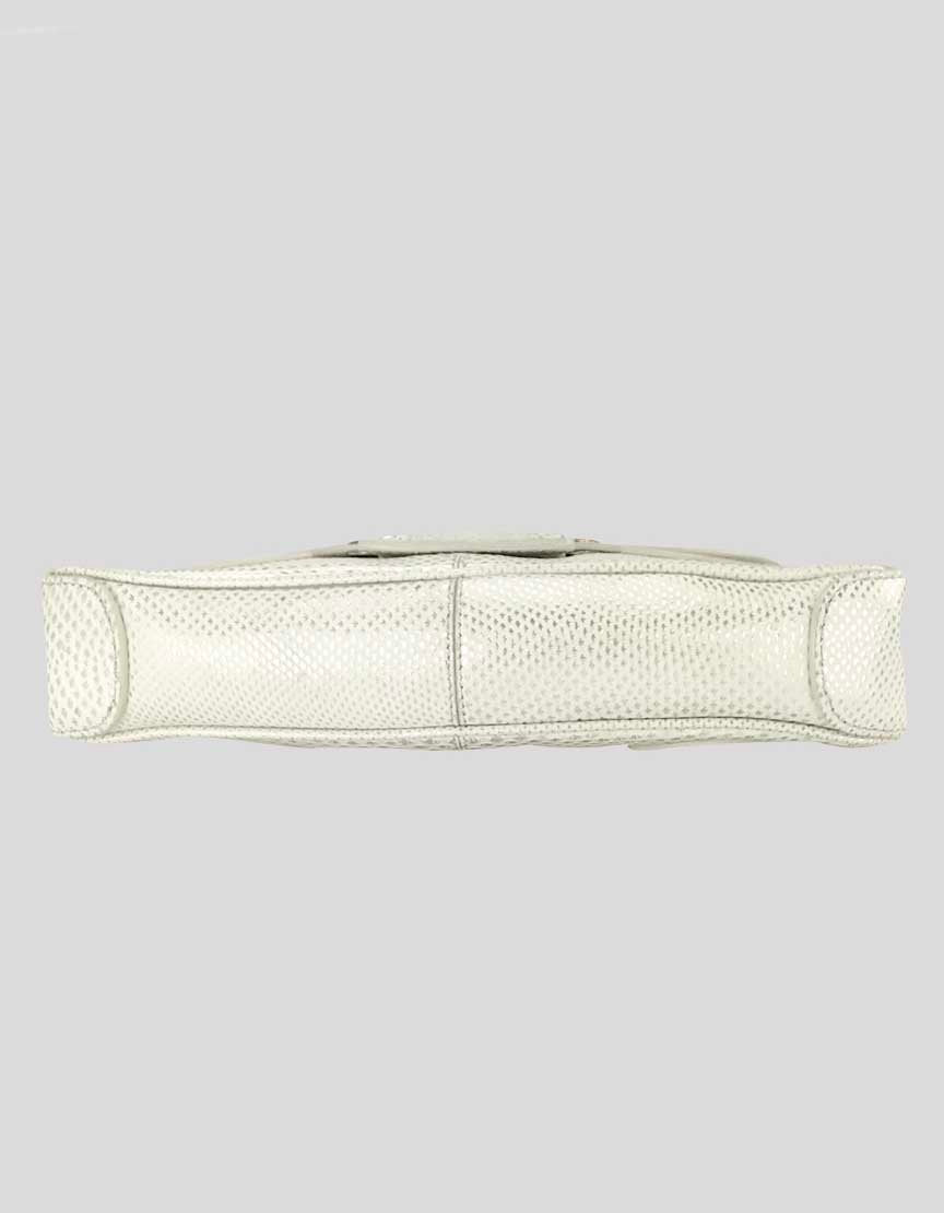 TOD's Women's Ivory Silver Sparkle Evening Clutch Bejeweled Accent On Front Flap With Magnetic Closure Metal Link Chain Shoulder Strap