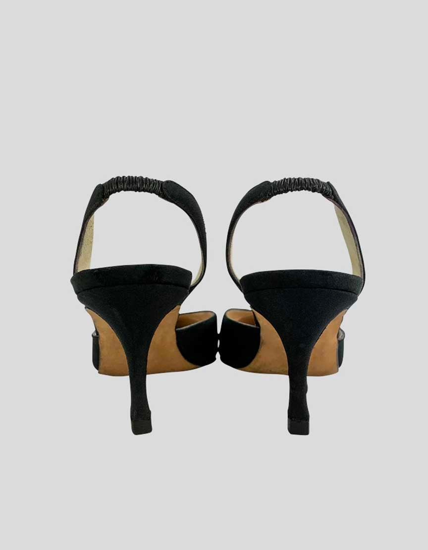 Manolo Blahnik Women's Carolyne Satin Low Heel Slingback Pumps With Stretch Insets Tonal Stitching And Covered Heels 36.5 It