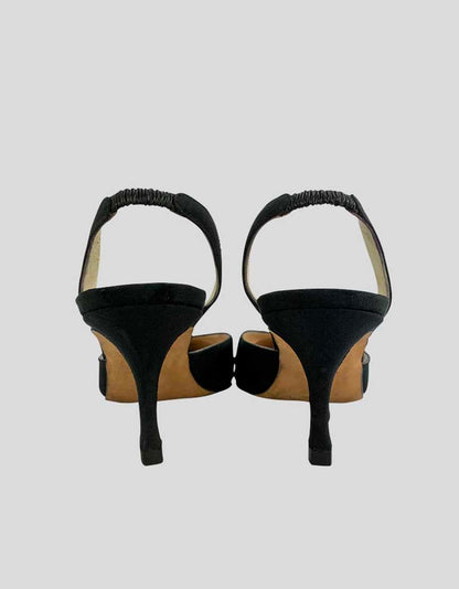 Manolo Blahnik Women's Carolyne Satin Low Heel Slingback Pumps With Stretch Insets Tonal Stitching And Covered Heels 36.5 It