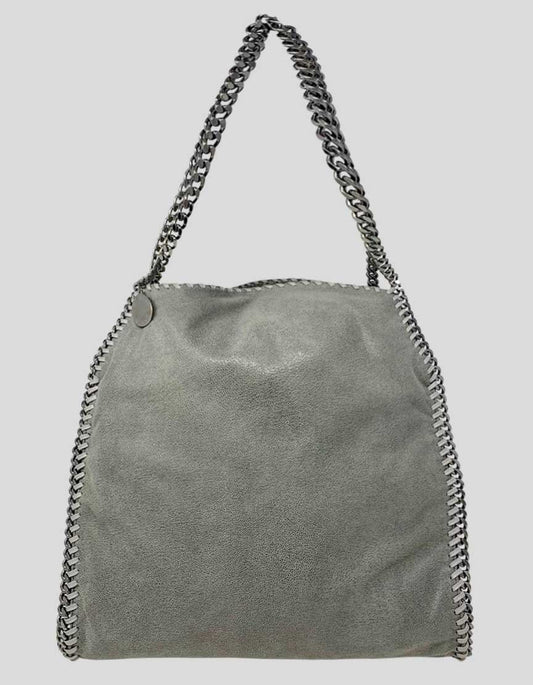 Stella McCartney Large Falabella Tote In A Grey Shaggy Deer Vegan Suede With Ruthenium Hardware Dual Chain Link Top Handles