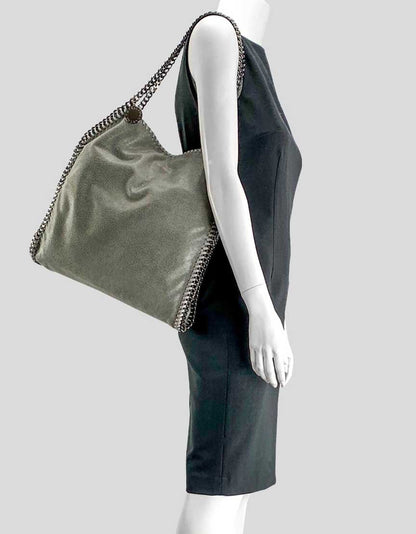 Stella McCartney Large Falabella Tote In A Grey Shaggy Deer Vegan Suede With Ruthenium Hardware Dual Chain Link Top Handles