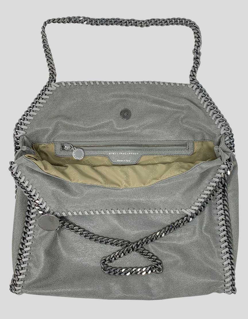 Stella McCartney Large Falabella Tote In A Grey Shaggy Deer Vegan Suede With Ruthenium Hardware Dual Chain Link Top Handles
