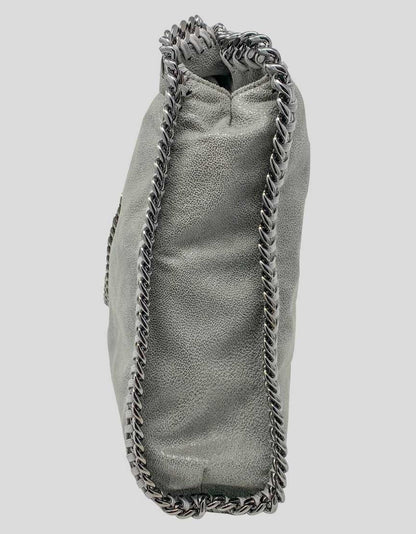 Stella McCartney Large Falabella Tote In A Grey Shaggy Deer Vegan Suede With Ruthenium Hardware Dual Chain Link Top Handles