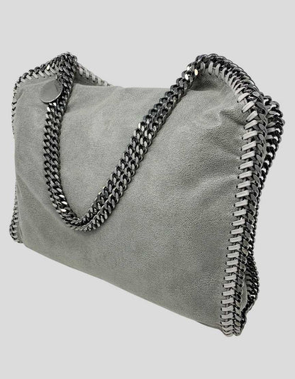 Stella McCartney Large Falabella Tote In A Grey Shaggy Deer Vegan Suede With Ruthenium Hardware Dual Chain Link Top Handles