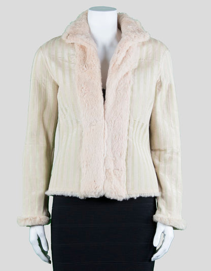 Sheri Bodell Quilted Shearling Jacket With A Mandarin Collar And Rabbit Fur Lining Size Small
