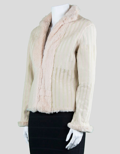 Sheri Bodell Quilted Shearling Jacket With A Mandarin Collar And Rabbit Fur Lining Size Small