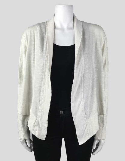 James Perse White Long Sleeved Cotton Cardigan With Open Front And Frayed Edges Size 1