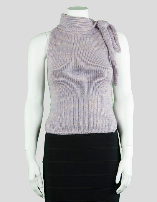 The Wrights Purple Sleeveless Ribbed Wool Top With Fold Over Mock Turtleneck Size Small