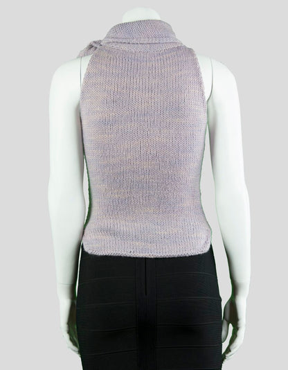 The Wrights Purple Sleeveless Ribbed Wool Top With Fold Over Mock Turtleneck Size Small