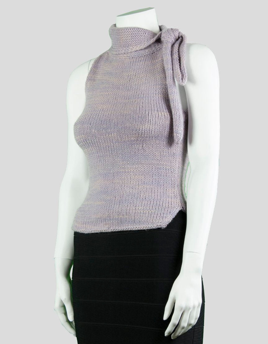 The Wrights Purple Sleeveless Ribbed Wool Top With Fold Over Mock Turtleneck Size Small