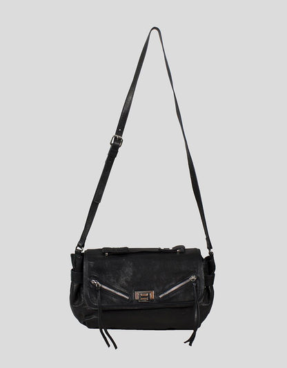 Barneys New York Black Shoulder Strap Purse With Fold Over Flap