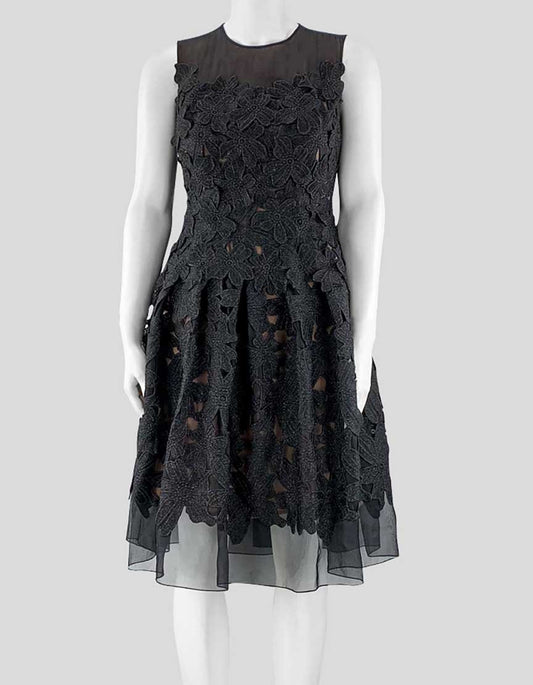 Carmen Marc Valvo Black Floral Applique Dress Size 6US