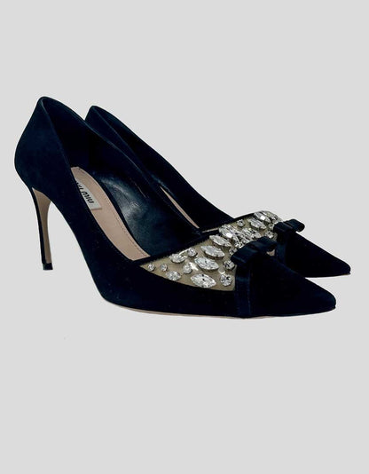 Miu Miu Satin Jeweled Evening Pumps With Pointed Toe Size 38.5 It 8.5 US