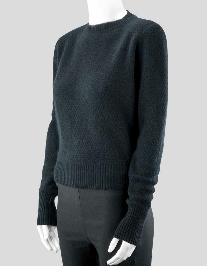 The Elder Statesman Women's Black Long Sleeve Crewneck Knit Sweater Cropped Sweater Ribbing At Waist Sleeves And Neck Size Medium