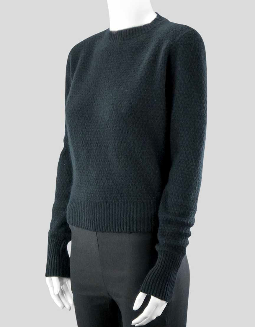 The Elder Statesman Women's Black Long Sleeve Crewneck Knit Sweater Cropped Sweater Ribbing At Waist Sleeves And Neck Size Medium
