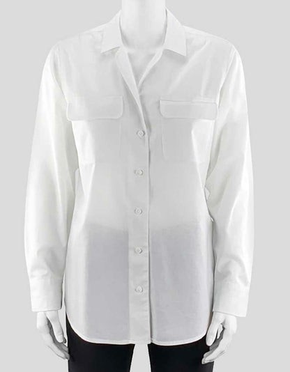 Equipment Women's Slim Signature Long Sleeve White Cotton Button Down Long Sleeve Blouse With Spread Collar Relaxed Fit Size Small Petite