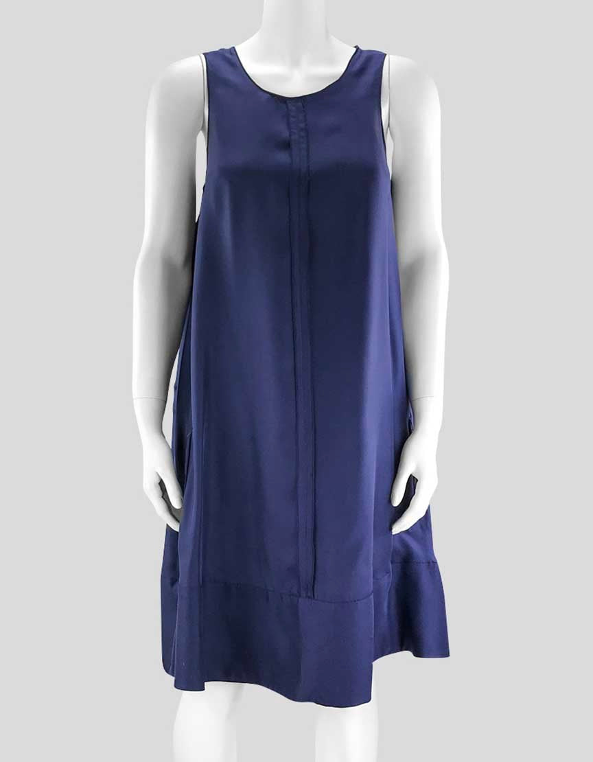 Rag Bone Women's Navy Blue Sleeveless 100 Silk Dress With Dual Slip Pockets Zip Closure At Back Fabric Belt Size Small