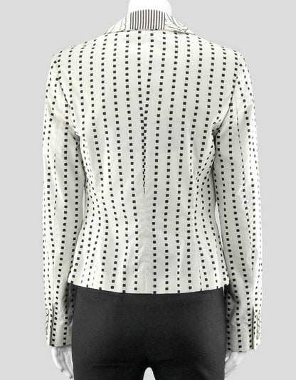 Etro Women's Ivory And Black Light Light Weight Blazer Featuring Abstract Print At Collar Two Front Pockets With Two Button Closure 42 It