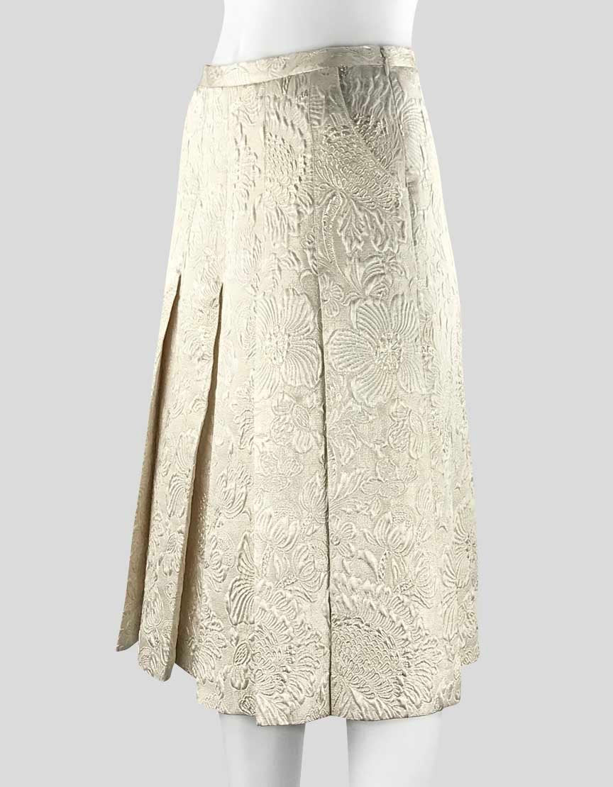 Luca Luca Women's Gold On Gold Flower Embroidered And Pleated Knee Length Evening Skirt With Side Pockets Side Zipper Size 42 It
