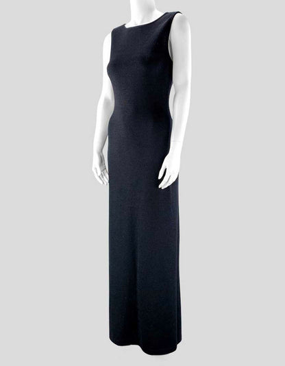 St John Collection By Marie Gray Women's Sleeveless Black Knit Floor Length Evening Dress With Black Sheer Panel 6 US