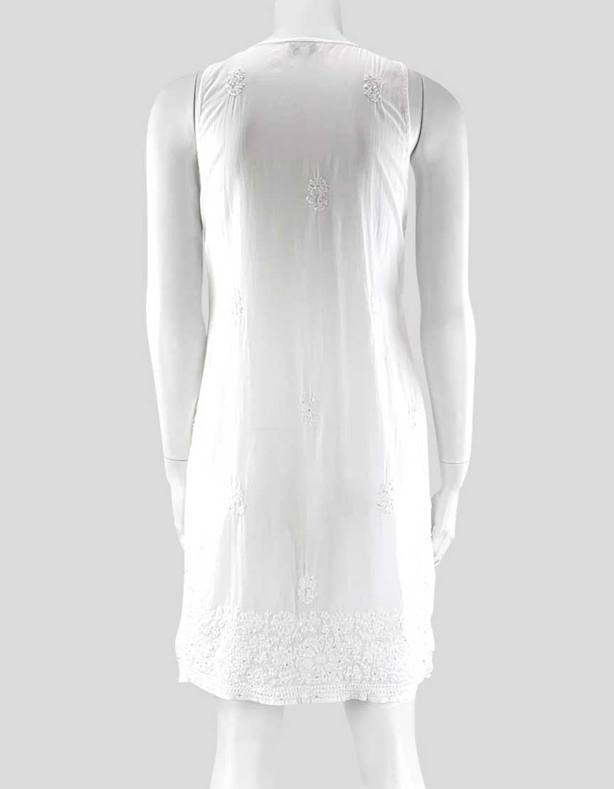 Juliet Dunn Women's White Embroidered Cotton Knit Tunic Dress With White Embroidery And Sequins Size Small