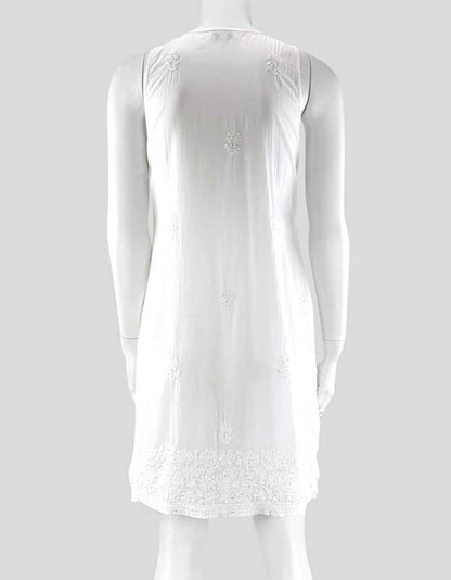 Juliet Dunn Women's White Embroidered Cotton Knit Tunic Dress With White Embroidery And Sequins Size Small