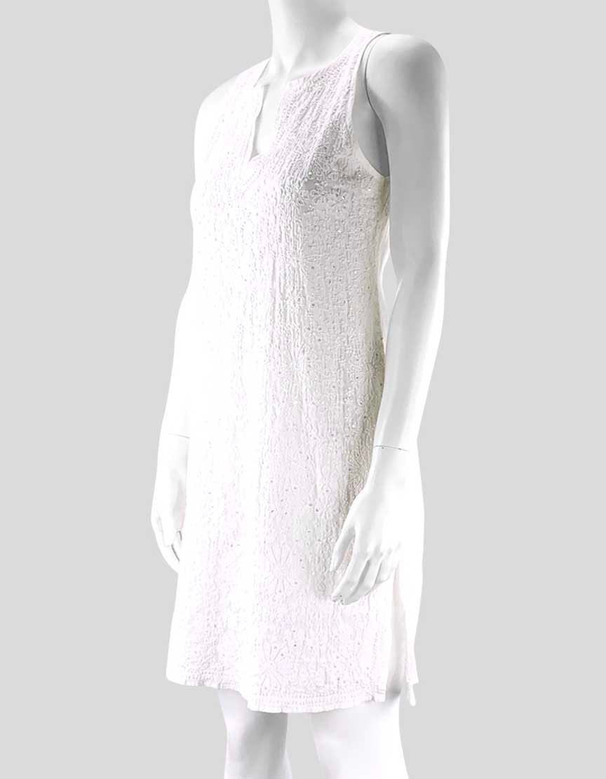 Juliet Dunn Women's White Embroidered Cotton Knit Tunic Dress With White Embroidery And Sequins Size Small