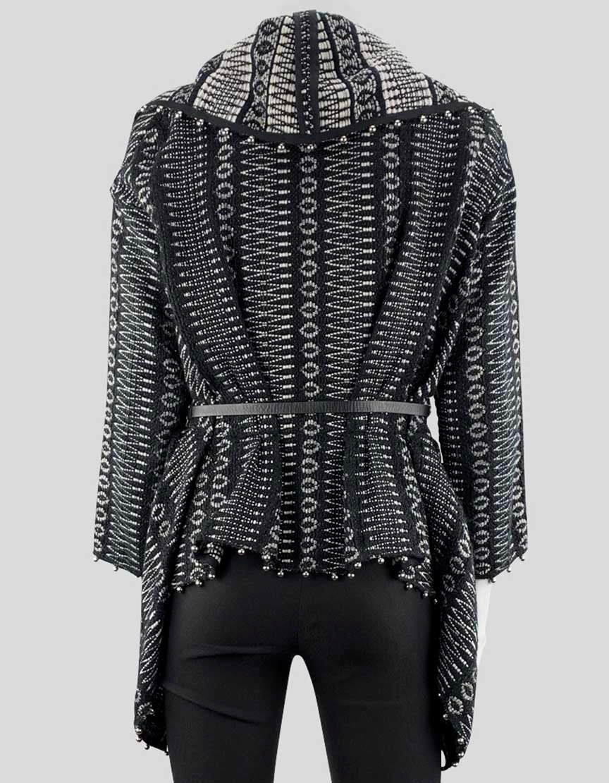 Marc Jacobs Women's Black And White Knit Open Front Sweater Jacket With Relaxed Fit Size Small