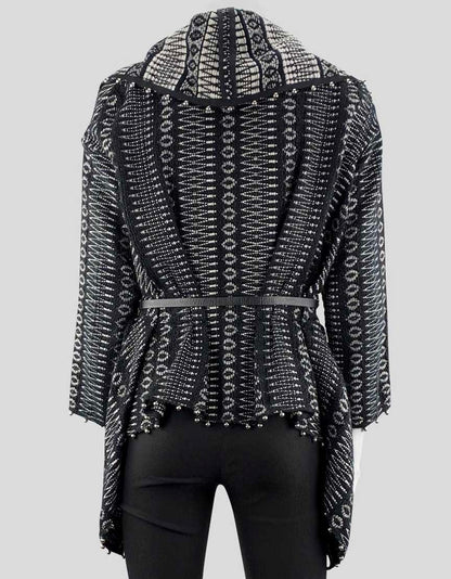 Marc Jacobs Women's Black And White Knit Open Front Sweater Jacket With Relaxed Fit Size Small
