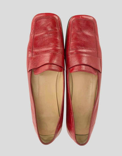 Salvatore Ferragamo Red Patent Leather Square Toe Loafers - 9 US