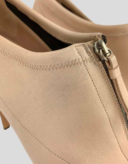 Yves Saint Laurent Women's Nude Leather Open Toe Bootie With Zipper Detail Size 38.5 It