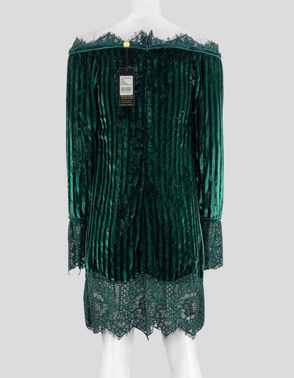Tadashi Shoji Forest Green Electric Stripe Velvet And Floral Corded Lace Mini Dress Size 2 US