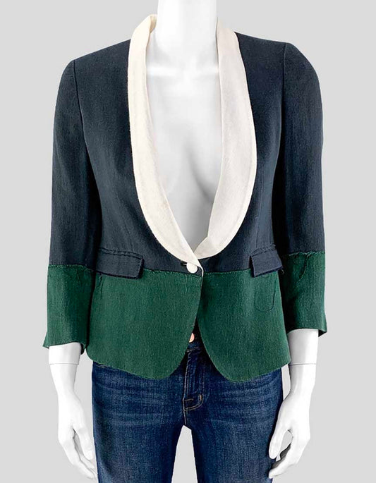 Band Of Outsiders Navy And Green Cotton Blazer Size 1