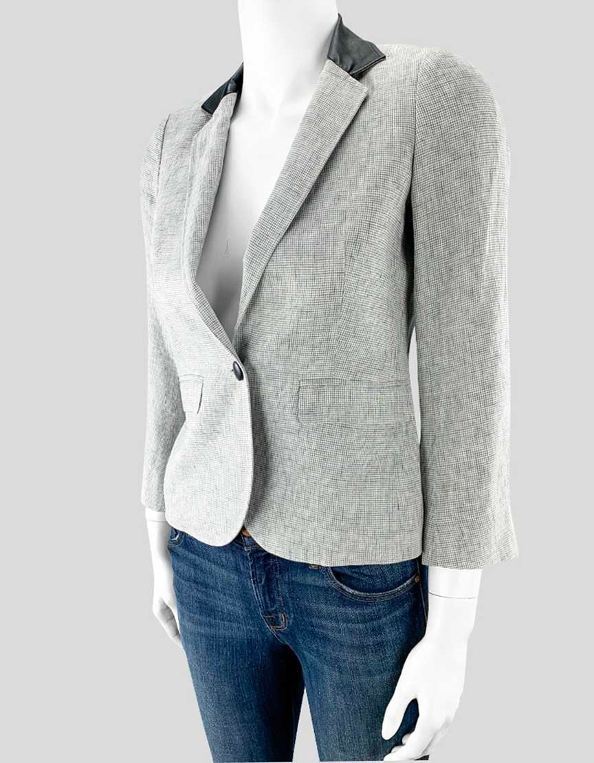 Band Of Outsiders Grey Plaid Blazer Black Leather Collar 0 US