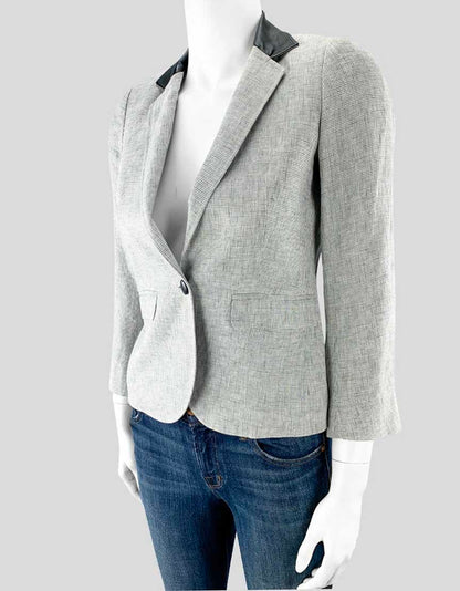 Band Of Outsiders Grey Plaid Blazer Black Leather Collar 0 US