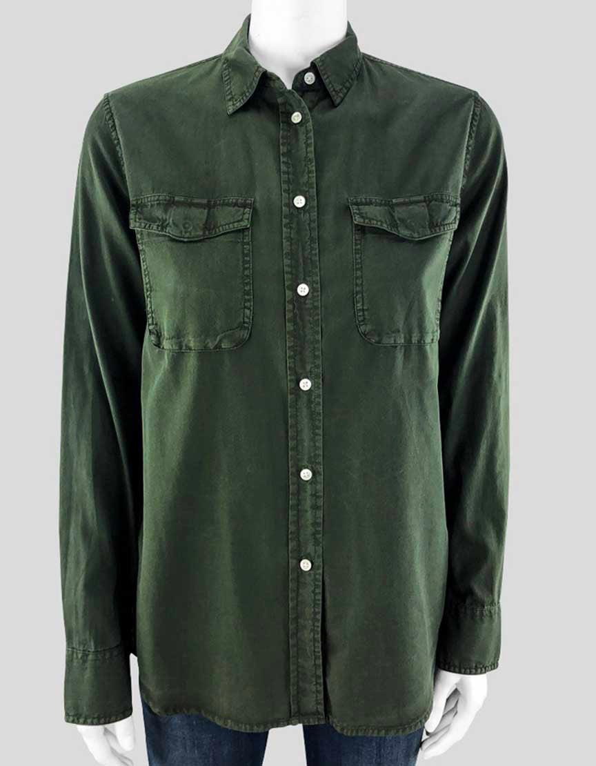 Vince Forest Green Button Down Shirt Women X-Small