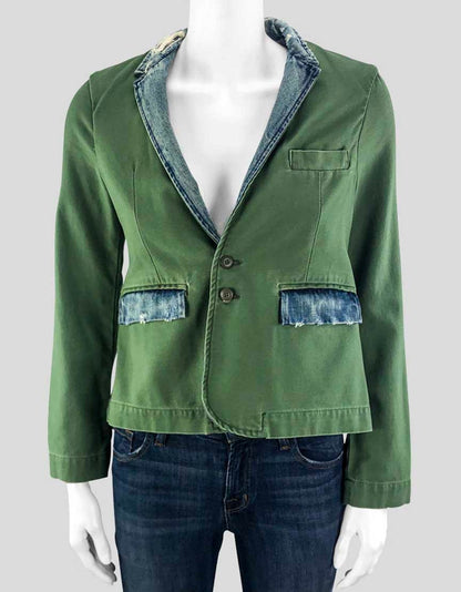 NSF Green Blazer With Distreesed Denin Collar Petite