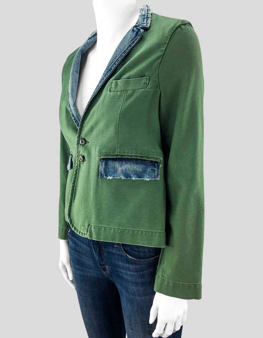 NSF Green Blazer With Distreesed Denin Collar Petite