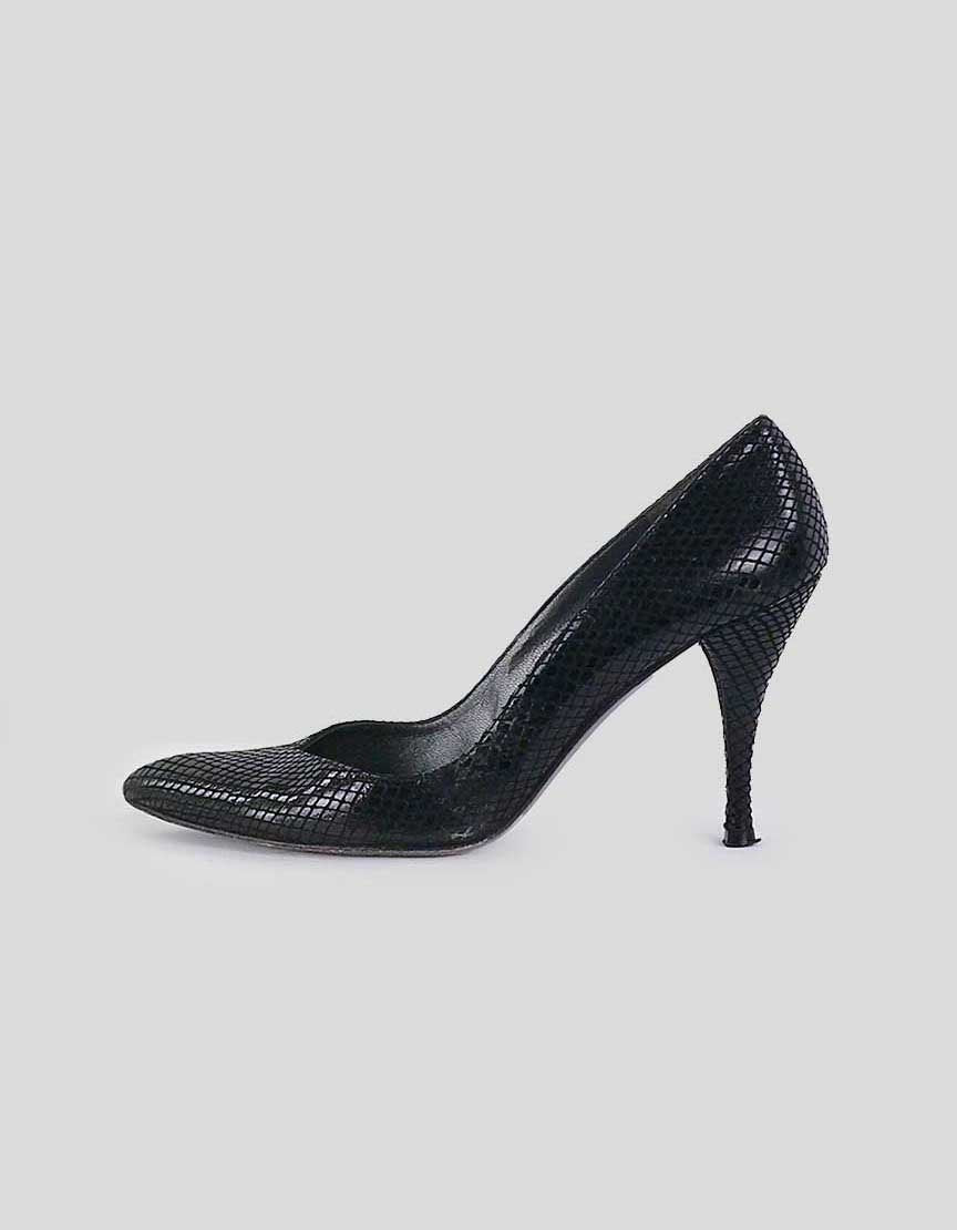 Stuart Weitzman Black Leather Faux Snakeskin Pumps - 6M US