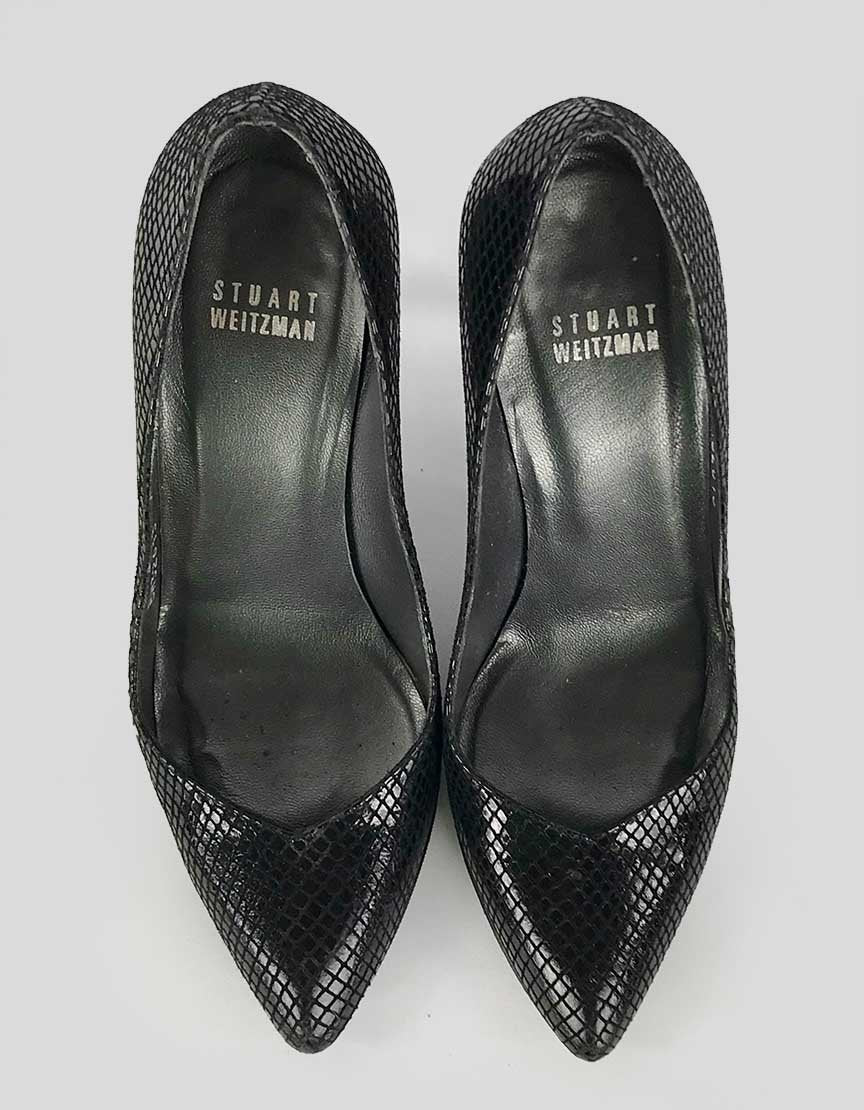 Stuart Weitzman Black Leather Faux Snakeskin Pumps - 6M US