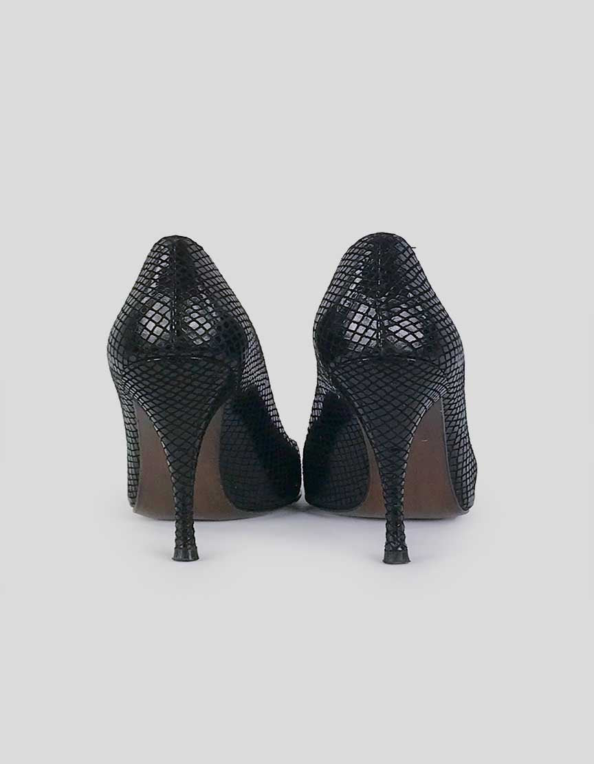 Stuart Weitzman Black Leather Faux Snakeskin Pumps - 6M US