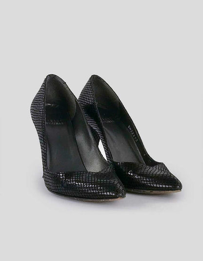 Stuart Weitzman Black Leather Faux Snakeskin Pumps - 6M US