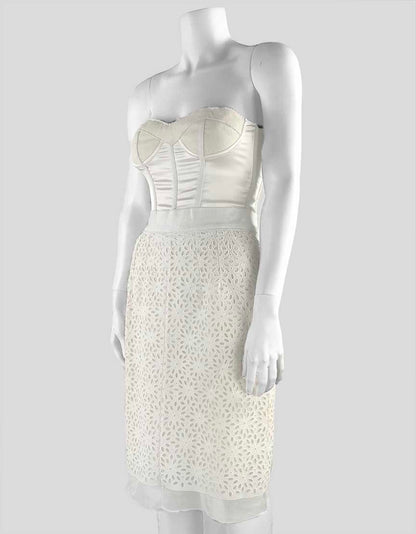 Dolce Gabbana Cream Bustier Dress With Eyelet Skirt Size 40
