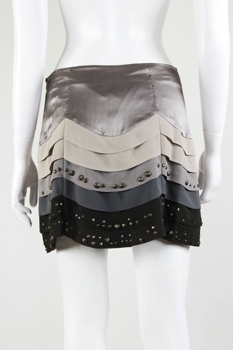 Karen Millen Multi Layered Multi Colored Mini Skirt With Embellished Gunmetal Design Size 4