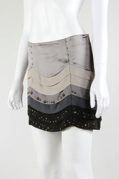 Karen Millen Multi Layered Multi Colored Mini Skirt With Embellished Gunmetal Design Size 4